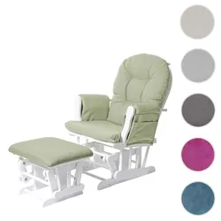 Relaxsessel HWC-C76, Schaukelstuhl Sessel Schwingstuhl mit Hocker ~ Stoff/Textil, hellgrün, Gestell weiß