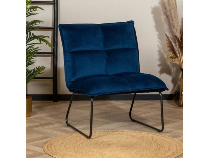 Fauteuil industriel bleu foncé velours - Bronx71 - Malaga - Vintage - 1 place - Salon - Livré monté - Adulte