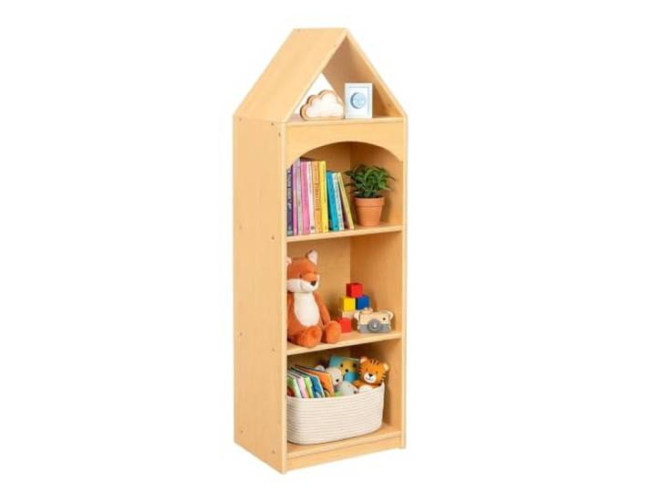 OOOK Kinder Bücherregal Holz, 4 Etagen Spielzeug Regal in Hausform Kinder Regal, Bücherregal Kinderzimmer Aufbewahrung für Klassenzimmer Spielzimmer