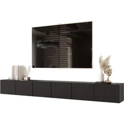 TV-HÄNGESCHRANK ANGEL 300 cm, geriffelte Front, LED-Beleuchtung, Schwarz