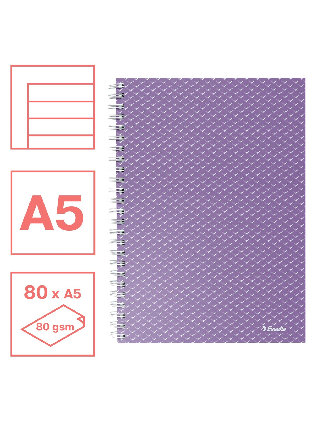 Esselte Colour'Breeze A5 Collegeblock liniert, Spiralbindung Lavendel