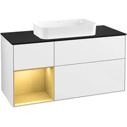 Villeroy & Boch Waschbeckenunterschrank Finion G29, Glossy White Lacquer mit Gold Matt Regal, 1200x603x501 mm, mit Beleuchtung und SoftClosing