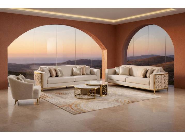 Xlmoebel Polstergarnitur Moderne weiße Polstergarnitur mit Sofas, Sesseln und Tisch, (5-tlg), Made in Europa