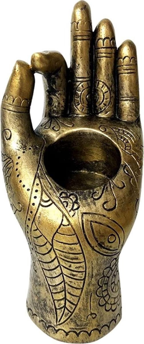 Theelichthouder Boeddha Hand Design - Antiek Brons - B/D/H: 17 x 8 x 7,5 cm