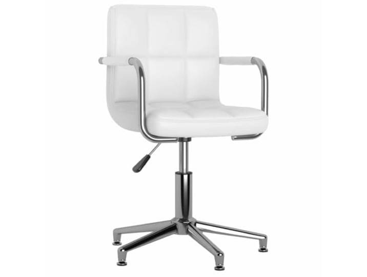 KUTYWEXFM Drehbarer Esszimmerstuhl Weiß Kunstleder Höhenverstellbar Flexibler Drehsessel mit stufenloser Höhenverstellung und robuster Verchromung für Esszimmer, Küche und Heimbüro.