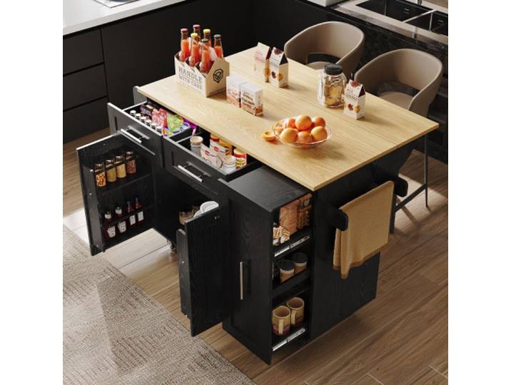 Îlot de cuisine - MUVOE - Chariot de salle à manger - Noir - MDF - Multifonctionnel