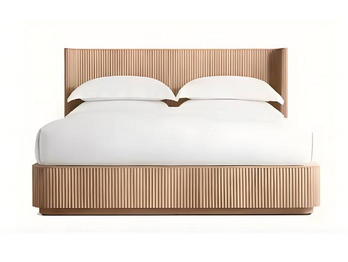 Xlmoebel Polsterbett Doppelbett aus Holz mit geripptem Kopfteil in modernem Design (Bett, 1-tlg., Doppelbett aus Holz), Made in Europa