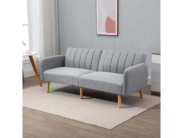 Canapé convertible - SOGEU - Canapé convertible 173cm - 2 places - Tissu polyester gris clair - Dossier inclinable 3 positions