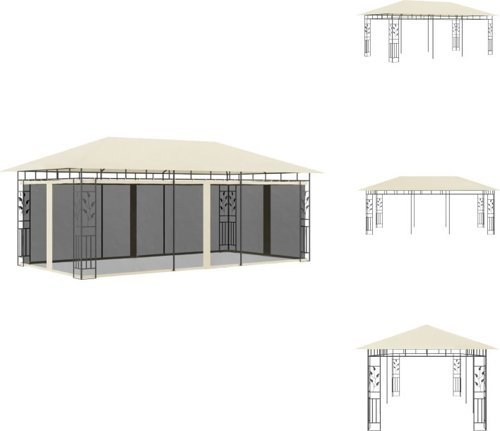 vidaXL Pavillon mit Moskitonetz 6x3x2,73 m Creme - Pavillons & Partyzelte