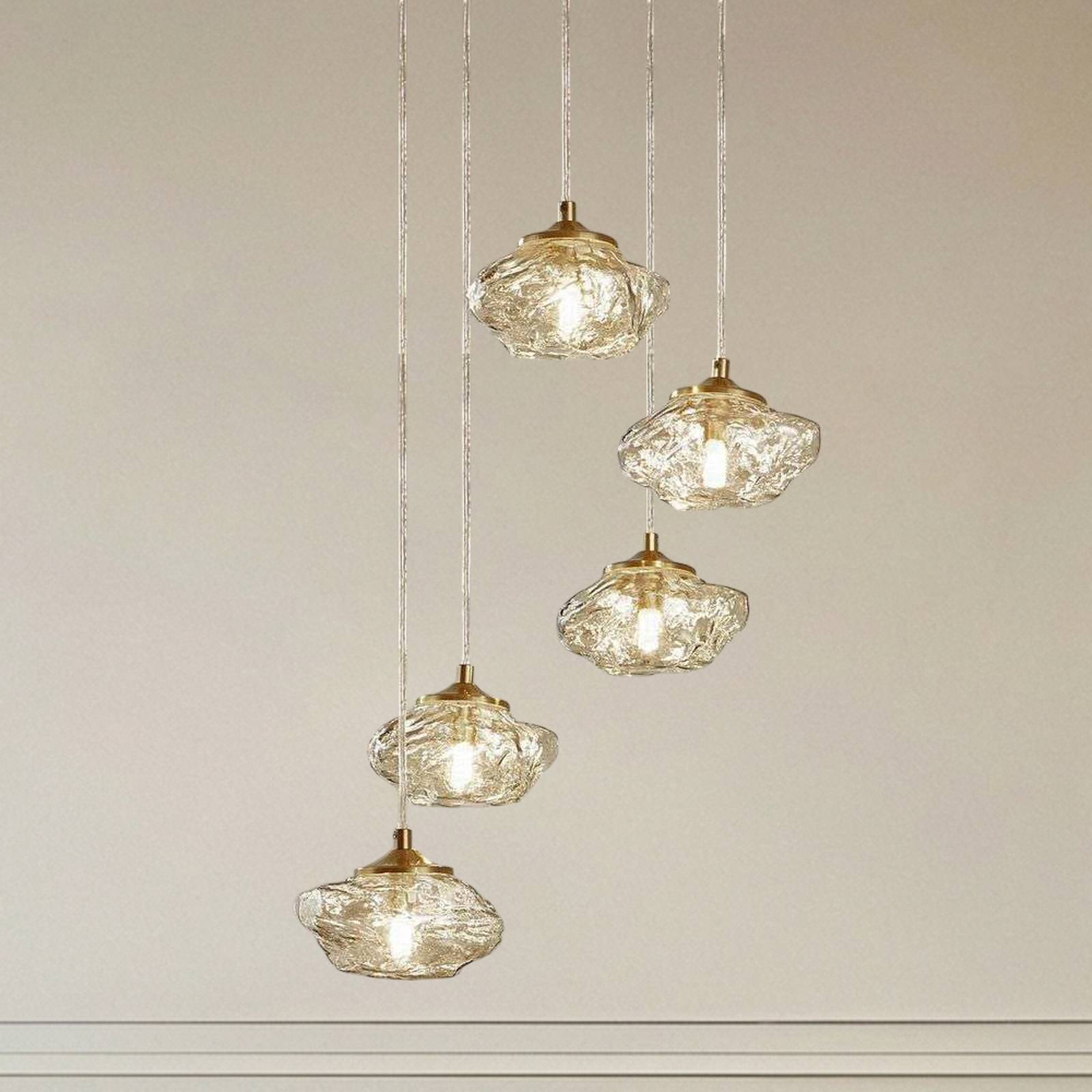 Glass Pendant Light Piatra Lindby, dimmable, Cream / amber, Living / Dining Room, Glass, Modern, Ceiling Light