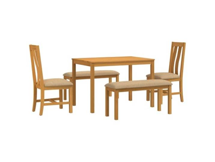 PUGYNBK 5-teiliges Esstisch-Set, Beige, Eiche Gepolsterte Schaumstoffsitze, quadratische Beine, einfache Montage, geeignet für Küche und Esszimmer