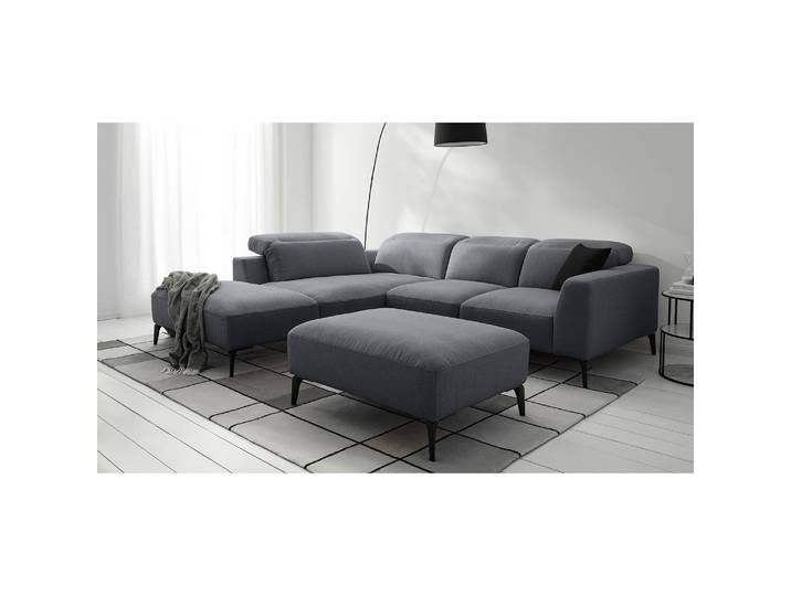Ecksofa mit Ottomane Grau/Grau Webstoff Saia 263cm Ottomane davorstehend links Modern