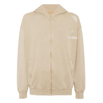 Kapuzensweatjacke PLEIN SPORT "Kapuzen-Sweatjacke", Herren, Gr. M, beige (06, beige), Obermaterial: 100% Baumwolle, Sweatjacken