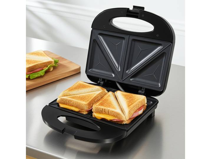 Sandwichmaker für 2 Grill-Sandwiches, 750 W, Antihaftbeschichtung, schwarz/silber