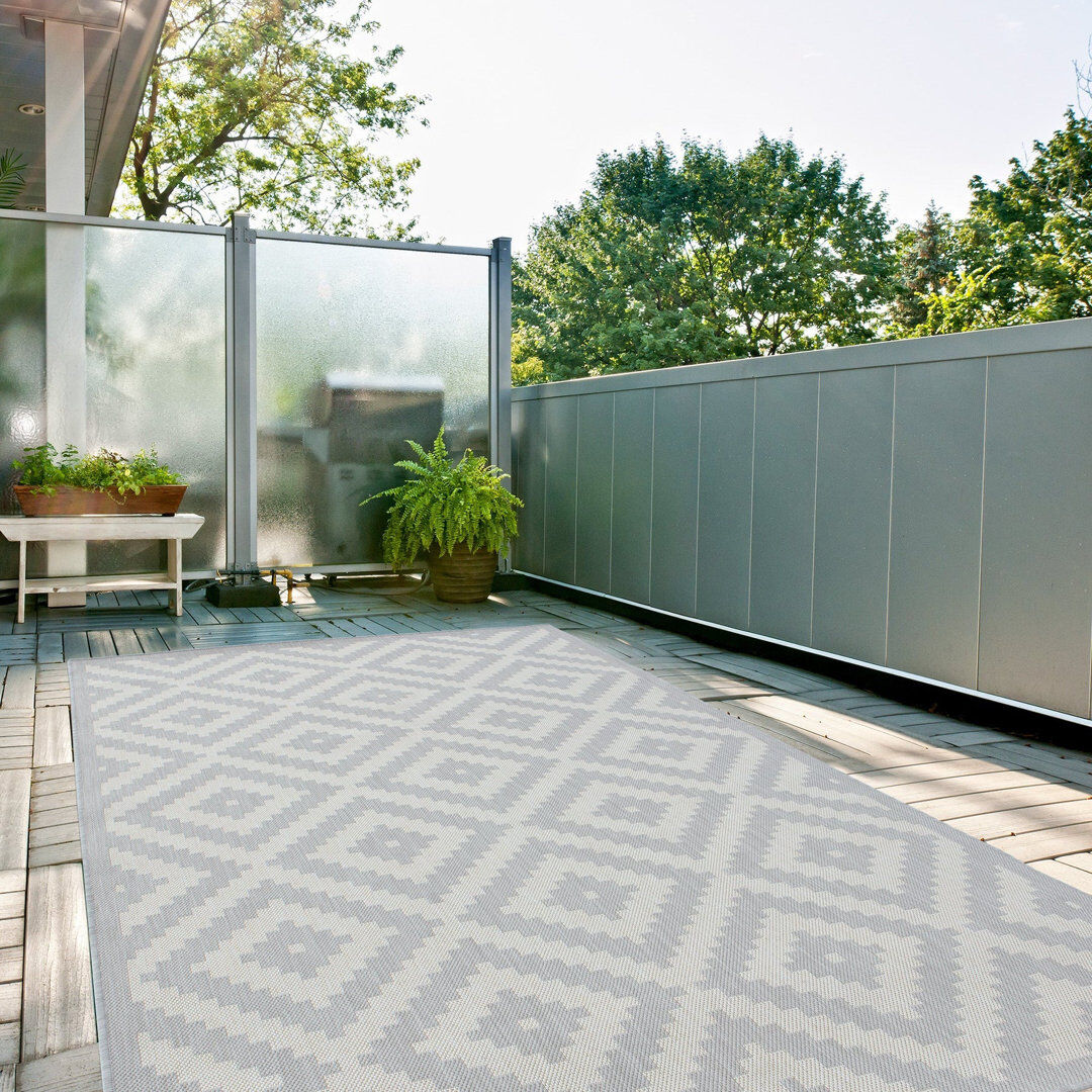 THE RUGS Ecology Collection Rectangle Geometric Kilim Area Rug Gray Rectangle 160 x 230 cm