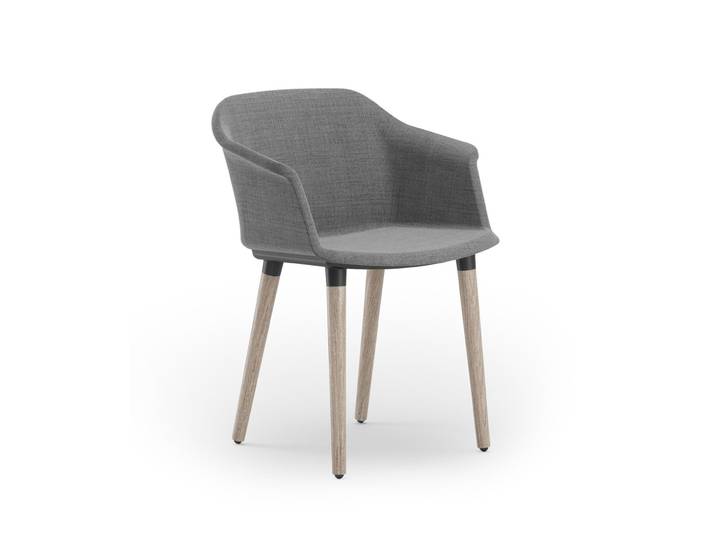 Fauteuil visiteur Ava - Tissu Gris pieds Bois