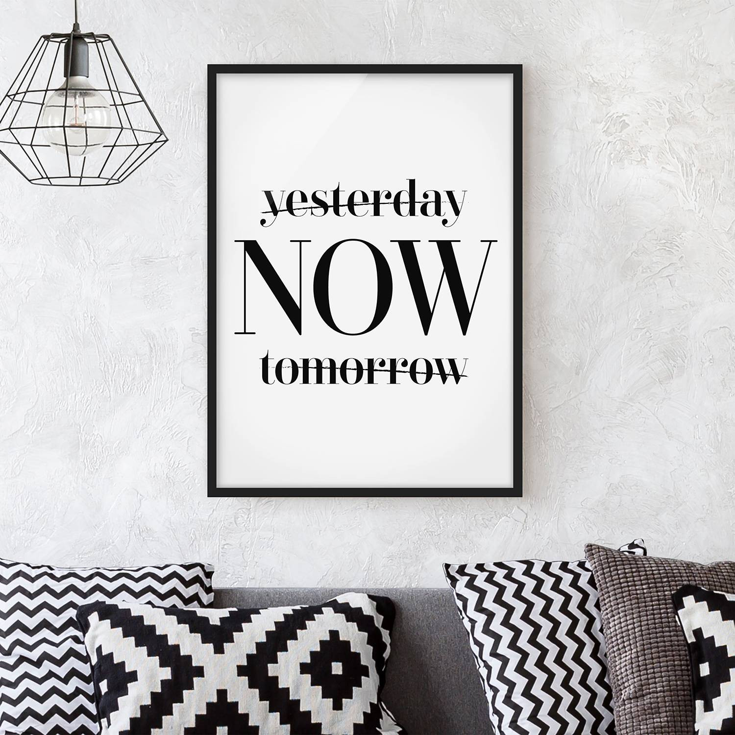 home24 Yesterday Now Tomorrow V Poster met Typografie in Wit Houten Frame, 50 x 70 cm