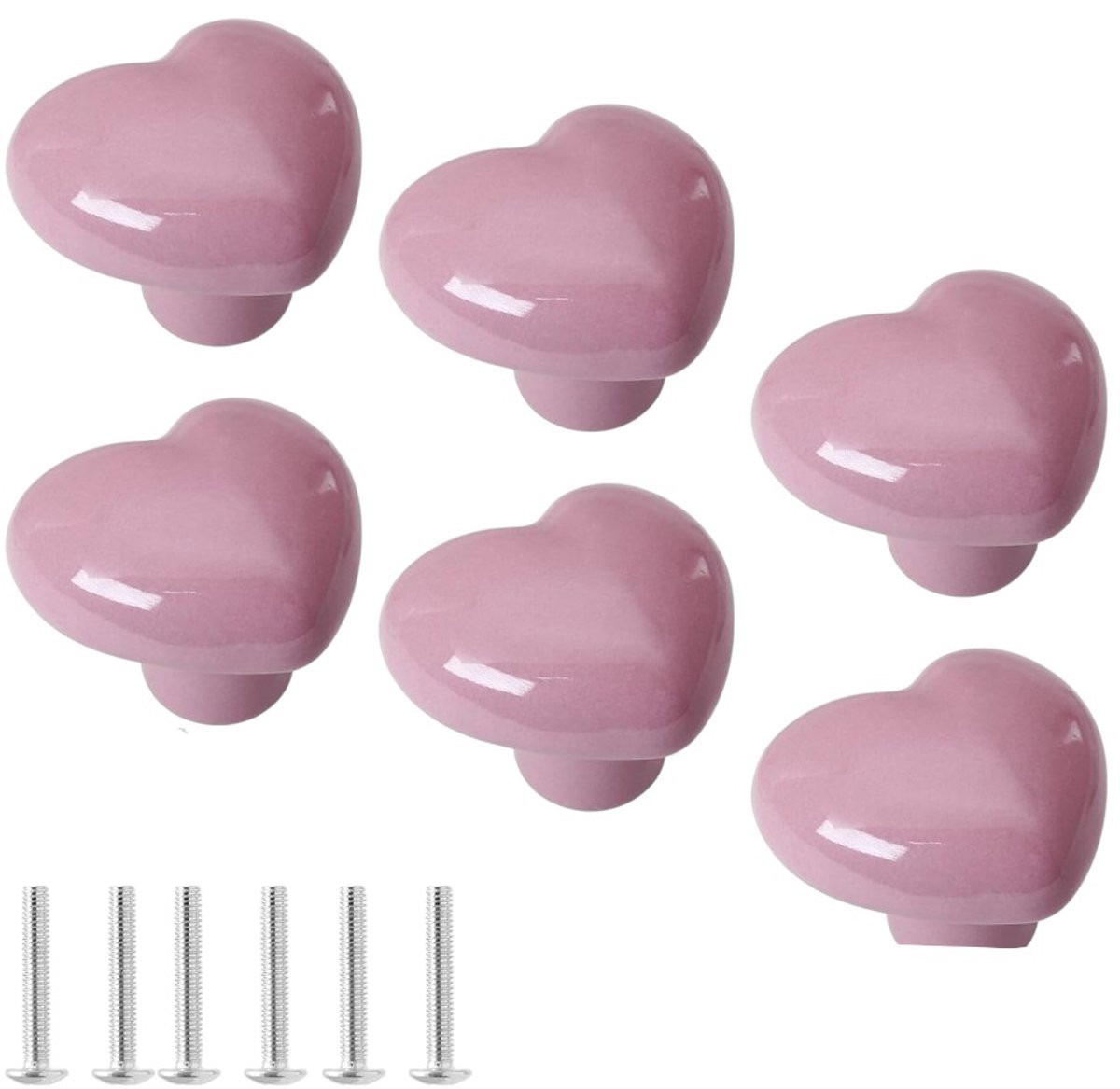 Set van 6 hartvormige kastgrepen, roze, 40 cm