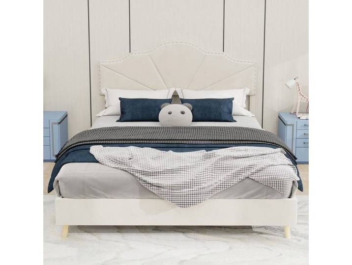 LIT - PAGE LIVING - Rembourré 140x200 - Tête de lit capitonnée - Coffre de rangement - Beige