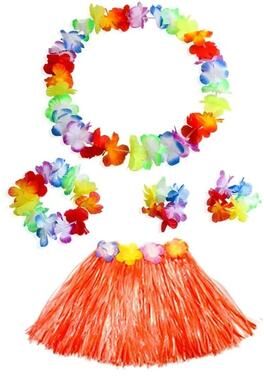 Uplift Picks Colorful Kids Hawaiian Luau Costume Set With Grass Skirt Party Accessories orange (5 Pcs)