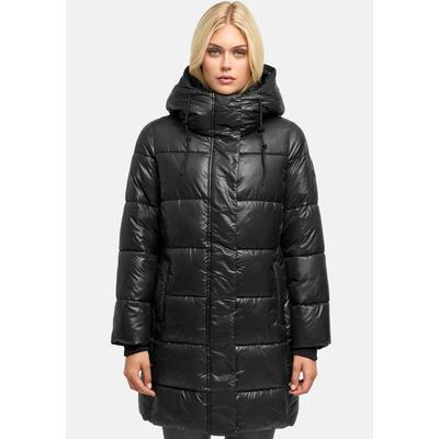 Steppmantel MARIKOO "Yumee", Damen, Gr. XS, schwarz, Obermaterial: 100% Polyester, Mäntel Steppmantel, Glänzender Steppmantel mit großer Kapuze und Kragen