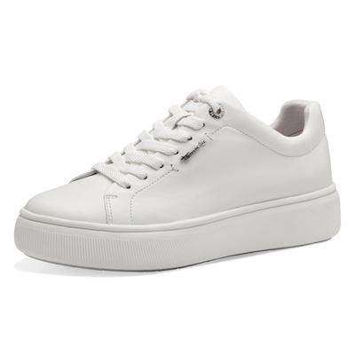 Plateausneaker TAMARIS, Damen, Gr. 41, Synthetik Textil, weiß, Leder, clean, unifarben, Basic, Schuhe Plateausneaker, Freizeitschuh, Halbschuh, Schnürschuh mit Wechselfußbett
