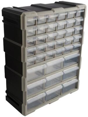 39-Drawer Plastic Small Parts Organizer - Desktop or Wall Storage Drawers for Organizing Hardware by Stalwart (Black)