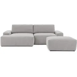 ECKSOFA inkl. Hocker Lennon aus Hellgrau Strukturstoff mit Schlaffunktion und Bettkasten