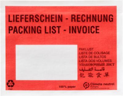 Papier-Dokumententasche/Lieferscheintasche SecurePack, C6, Fenster links, mit Aufdruck, selbstklebend, Pergaminpapier, rot, 250 Stück
