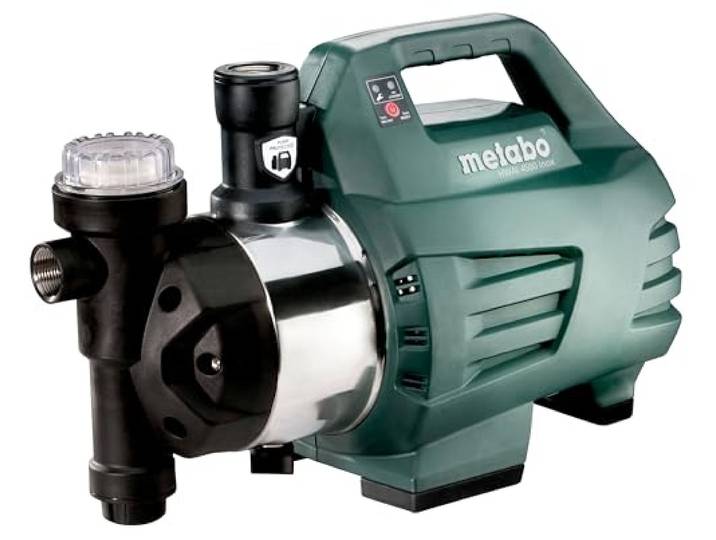 metabo HWAI 4500 Inox\, Surpresseur Domestique de 1300 W avec Filtre Débit de 4500 l/h \, Hauteur 48 m \, Pompe Automatique avec Protection Marche à Sec \, Clé de Filtre et Bande Incluses