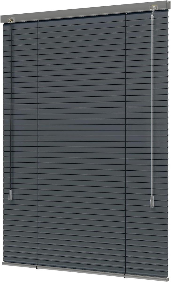 Lichtloze Aluminium Jaloezie Donkergrijs Mat - Borenloze Raambekleding - 80 x 130 cm