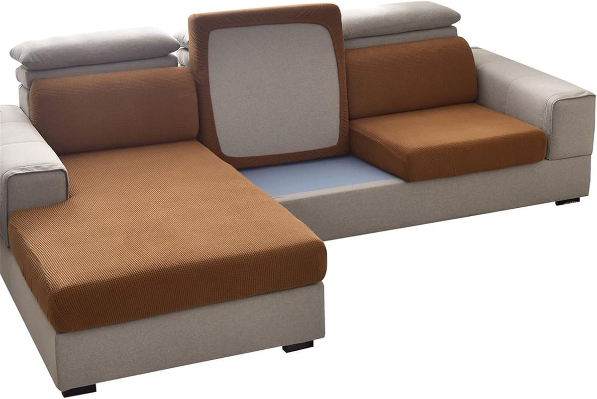 Elastische Jacquard Sofa Kussenhoezen voor 4-zits bank, Camel