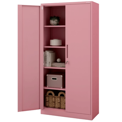 Jan Nowak Aktenschrank abschließbar JAN 5 Ebenen, Flügeltüren | Metallschrank Werkstatt Büroschrank aus Stahl Werkzeugschrank, 185x90x40cm Rosa