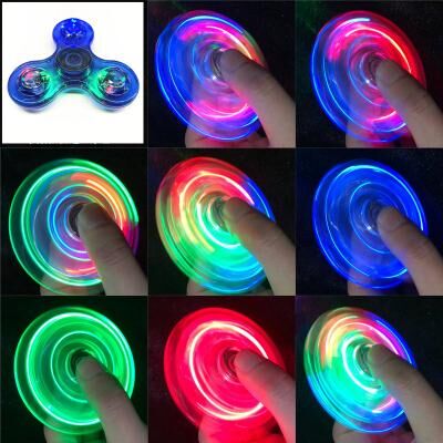 Inspire Daily Merch Crystal Luminous LED Light Fidget Spinner Glow In The Dark Stress Relief Toy For Kids blue