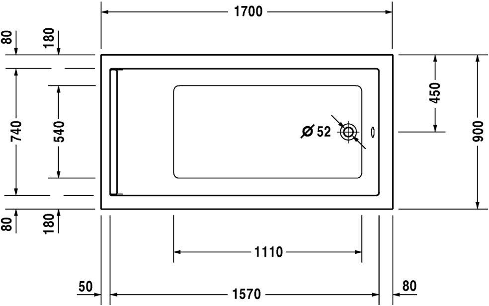 Duravit Starck Rechteck Whirlwanne 170 x 90 cm mit Combi-System P, einer Rückenschräge