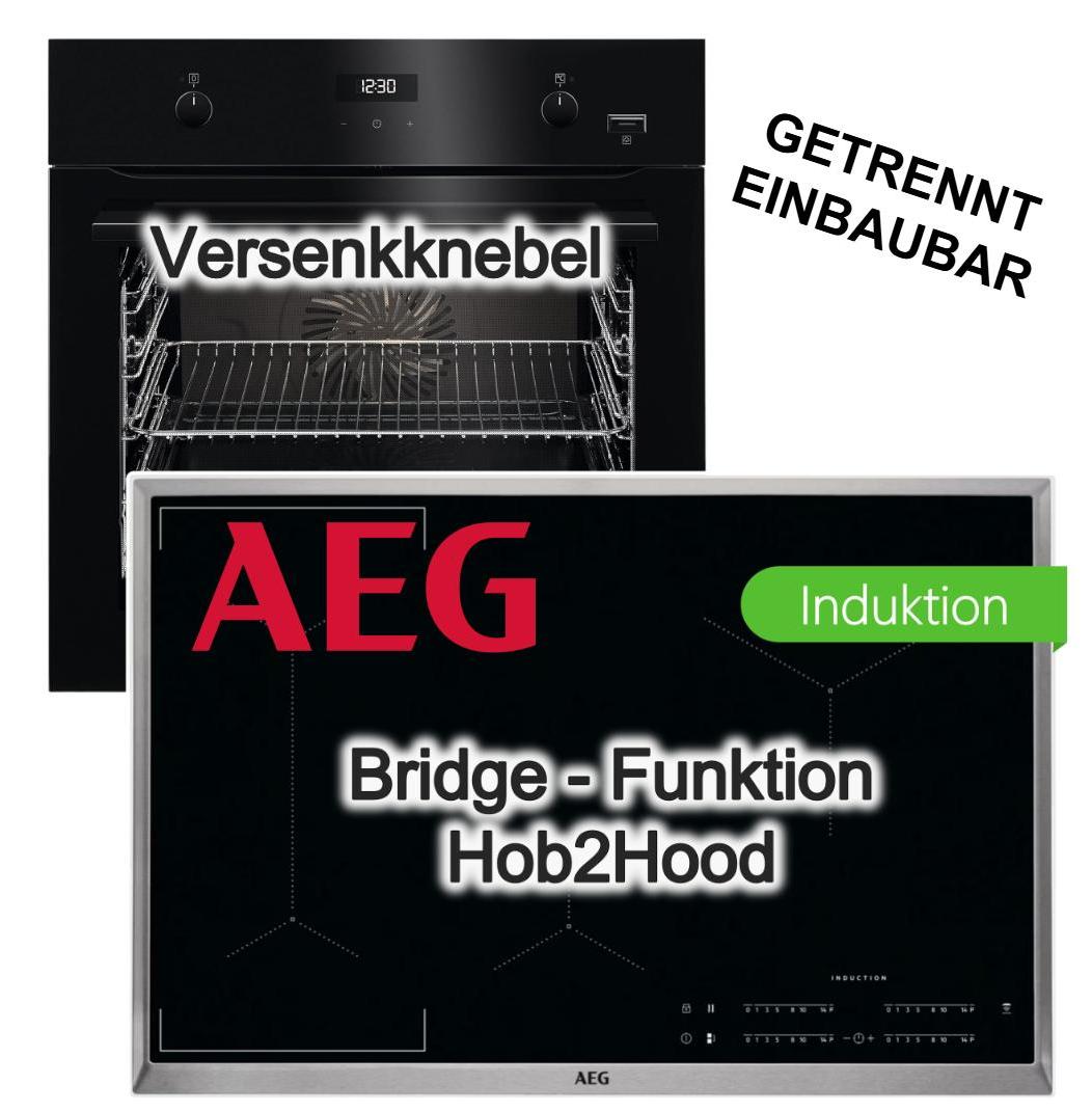 AEG Herdset Einbaubackofen SteamBake + Induktionskochfeld 80cm Bridge Hob2Hood PowerBoost