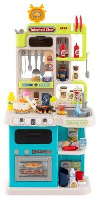 Costway Kids Kitchen Playset Pretend Play Kitchen with Realistic Sounds and Lights-Blue