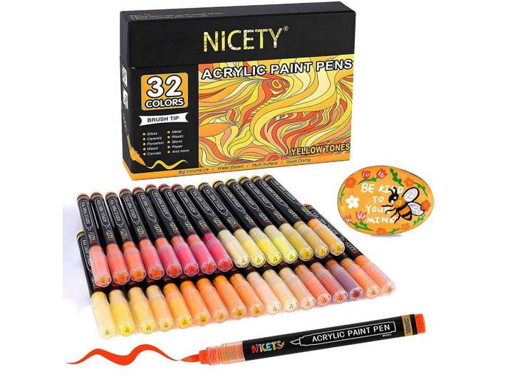 Acrylstifte 32er Set Pinselspitze Wasserfest Gelb, Kunststoff, 14.5x3.5x21 cm, Dekoration, Malbedarf & Bastelbedarf