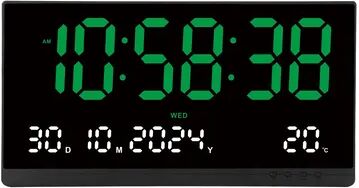 Daily Discovery Digital Wall Clock Large LED Clock USB Powered Calendar Display green