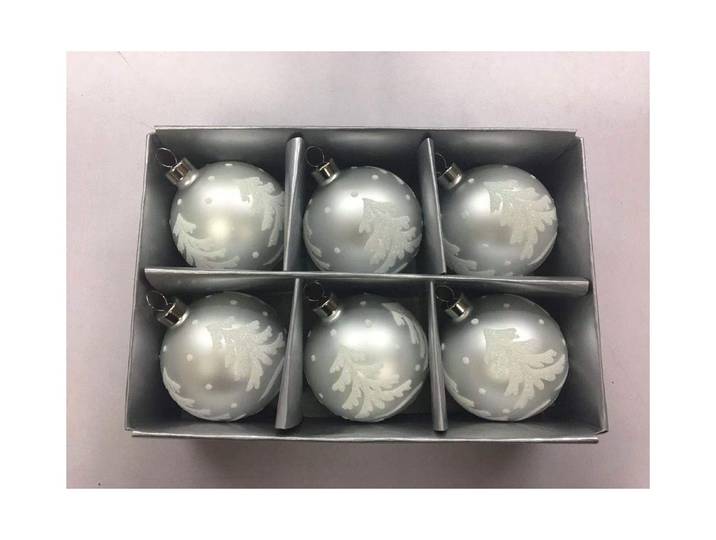 6 Glaskugeln silber matt