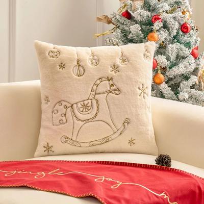 Inspire Select Modern Christmas Embroidered Plush Pillowcase Soft Decorative Throw Pillow Cover trojan Horse