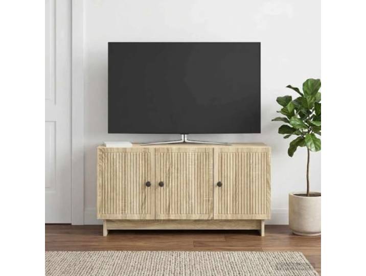 GKMBCVDFR TV-Schrank Sonoma-Eiche Holzwerkstoff 99 x 34,5 x 50 cm Stauraum für Medien, 90°-Pendeltüren, pflegeleichte Oberfläche, minimalistisches Design