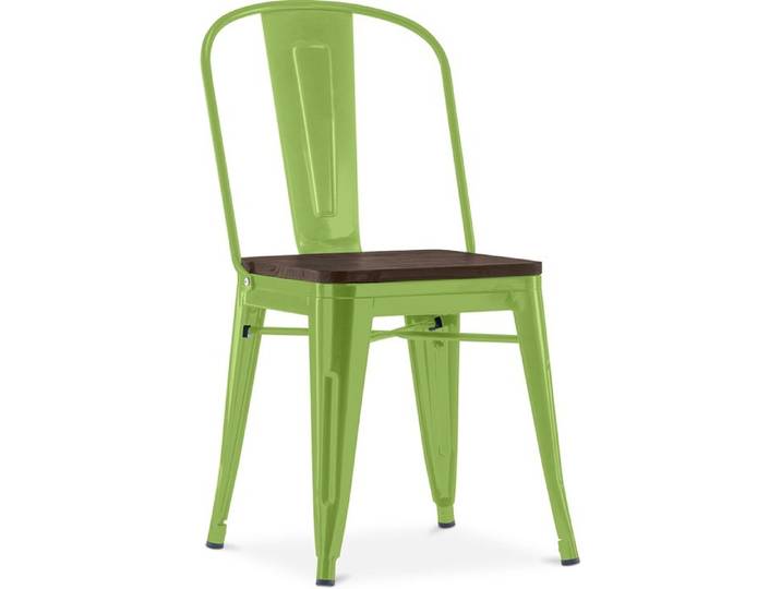Chaise carrée Bistrot Metalix - Métal et bois foncé Vert clair