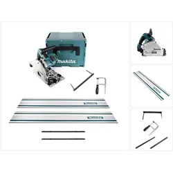 Makita, Handkreissäge, DSP 600 ZJ Akku Tauchsäge 36V (2x 18V) Brushless + 2x Führungsschiene + Schraubzwingen +