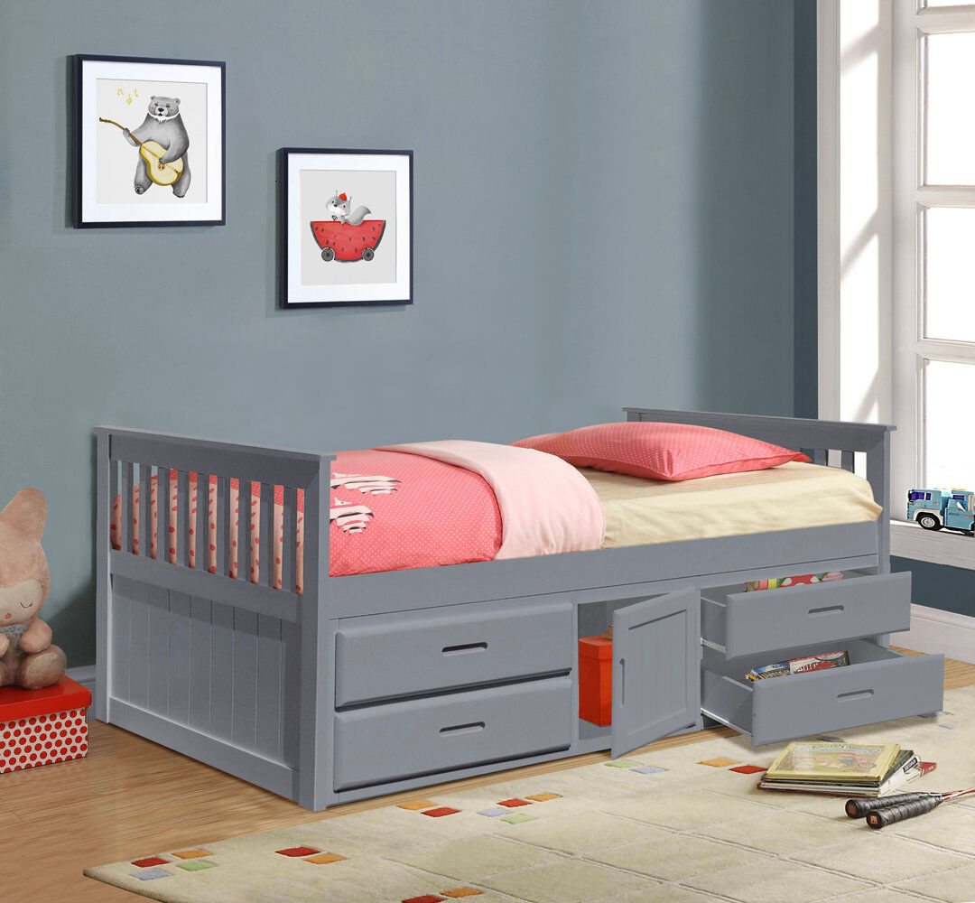 Lark Manor Rudd Drawers Bed Frame Grey 92cm H X 101cm W X 196cm L
