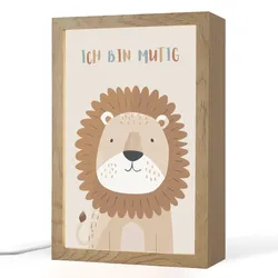 NACHTTISCHLAMPE Löwe - Beige - Tier - Mutig - Zitat 20x30 cm