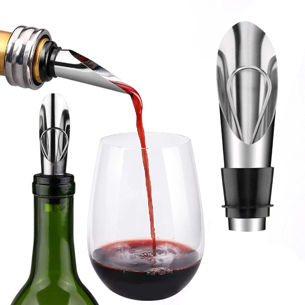 INF Edelstahl tropffreier Weinausgießer mit Silikondichtung, auslaufsicherer Flaschenausgießer, Set 2