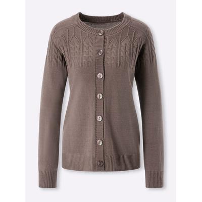 Strickjacke, Damen, Gr. 44, braun (dunkeltaupe), 100% Polyacryl, unifarben, Strickjacken Strickjacke