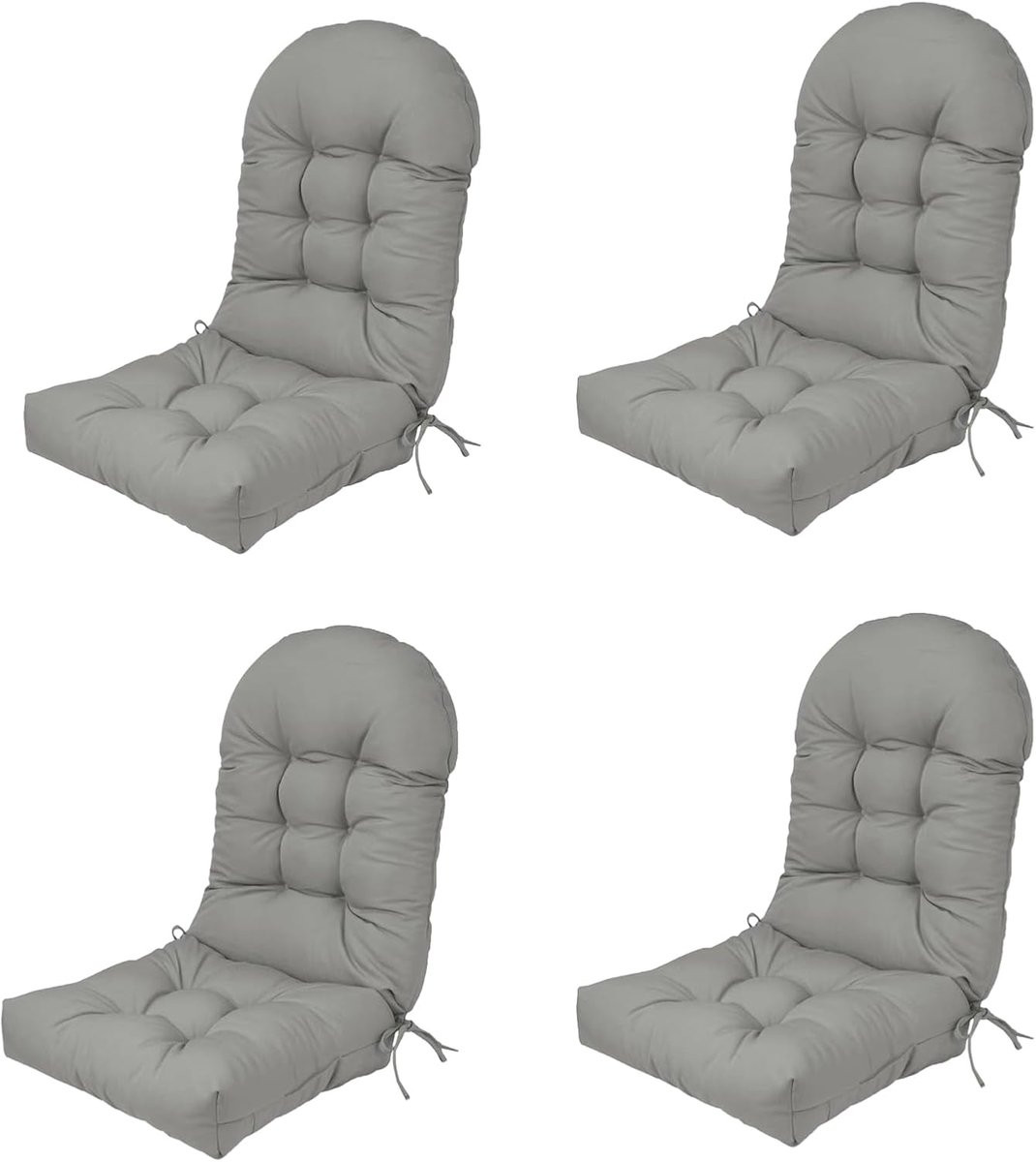 Set van 4 lichtgrijze waterafstotende stoelkussens voor buitenstoelen met bevestigingskoorden