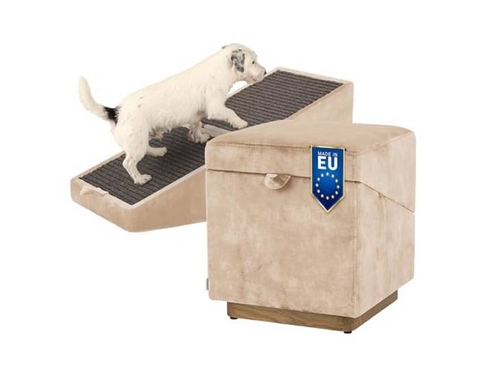WoofPuff Classic Hunderampe 2in1 Sitzpouf & klappbare Rampe für Hunde sicheres Einsteigen auf Sofa rutschfest handgefertigt Premium Samtstoff Torre Farbe: Torre03